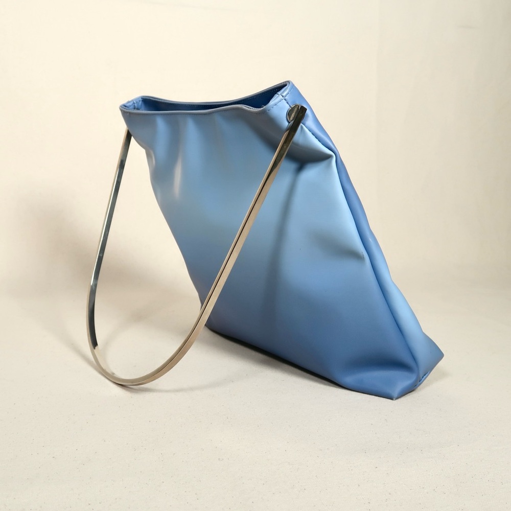 Blue Shoulder Bag with Silver Handle